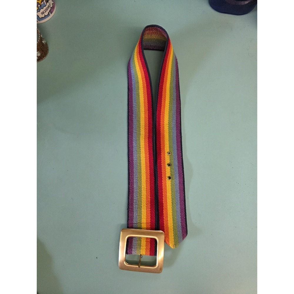 Vintage 1980s Rainbow Belt Gold Buckle 31 Inches Pride